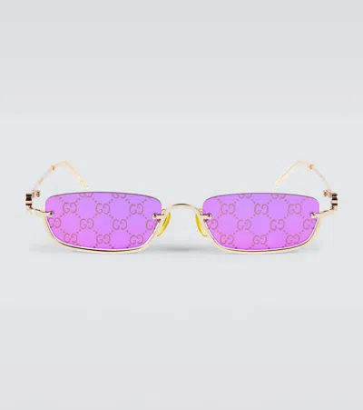 Gucci Gg Rectangular Sunglasses In Gold-gold-violet