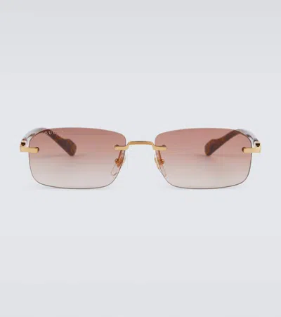 Gucci Gg Rectangular Sunglasses In Gold-yellow-red