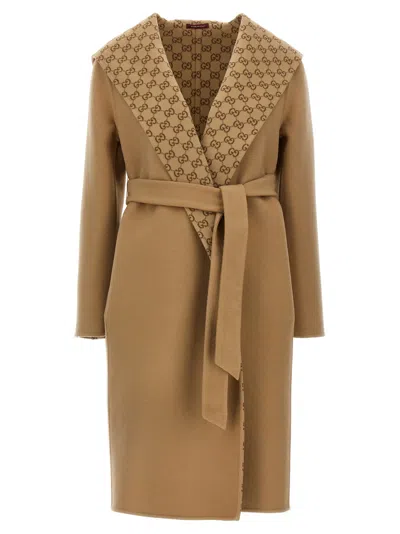 Gucci Women Gg Wool Reversible Coat In Brown