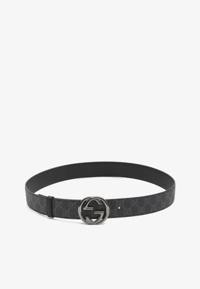Gucci Gg Reversible Leather Belt In Black