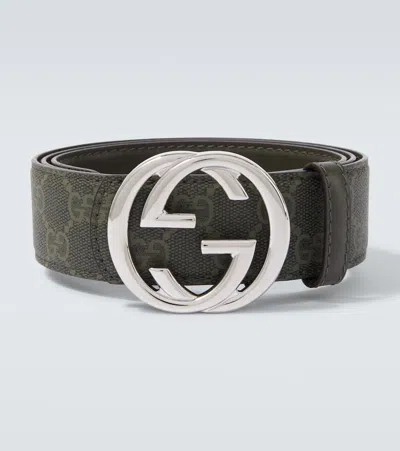 Gucci Gg Reversible Leather Belt In Green