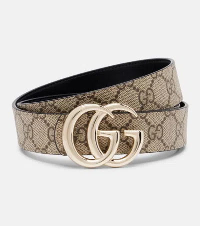 Gucci Gg Reversible Leather Belt In Sand