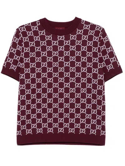 Gucci Gg Reversible Wool-blend Jacquard Top In Burgundy