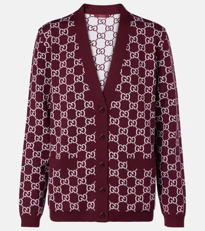 Gucci Gg Reversible Wool-blend Cardigan In Burgundy
