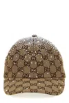 Gucci Gg Rhinestone Cap Hats Beige In Brown