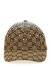 Gucci Gg Rhinestone Cap Hats Beige In Brown