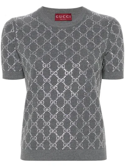 Gucci Gg Rhinestone-embellished Wool Jumper In Grey