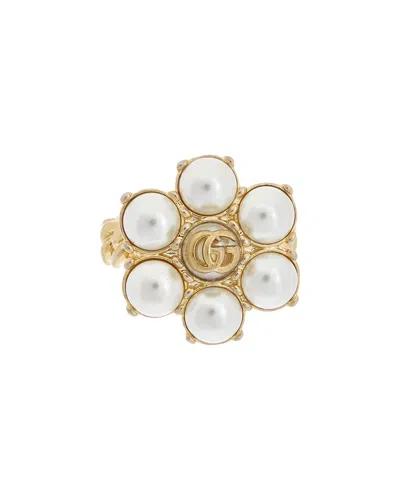 Gucci Womens Brass Gg Marmont Faux-pearl Ring In Gold