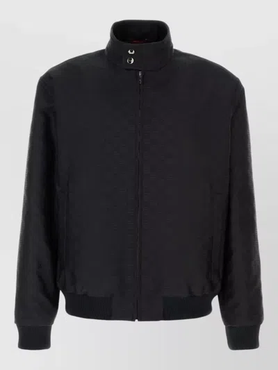 Gucci Gg Ripstop Jacket High Collar Ribbed Cuffs In Black