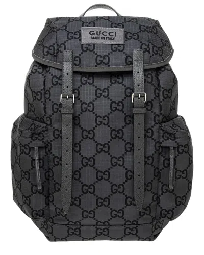 Gucci Gg Ripstop Recycled Large Leather-trim Backpack In Black