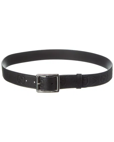 Gucci Gg Rubber-effect Leather Belt In Black