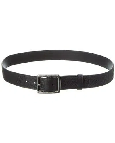 Pre-owned Gucci Gg Rubber-effect Leather Belt Men's In Black