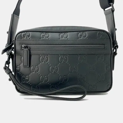 Pre-owned Gucci Gg Rubber Effect Small Cross Body Bag Black Gg Rubber