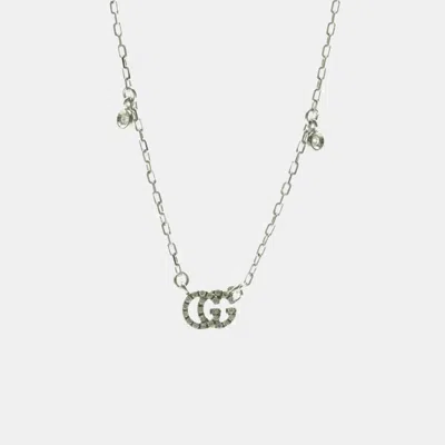 Pre-owned Gucci Gg Running Diamond Necklace White Gold 18k Diamond Pendant Necklace Silver
