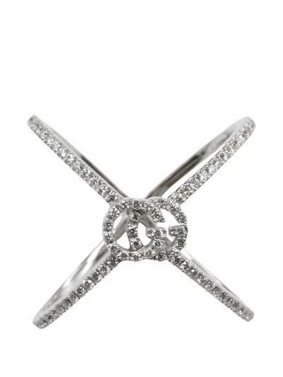 Pre-owned Gucci Gg Running Diamond Ring In Silver