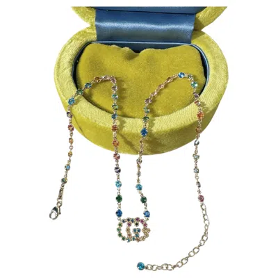 Pre-owned Gucci Gg Running Rainbow Multi-gem Double G Necklace In Multiple