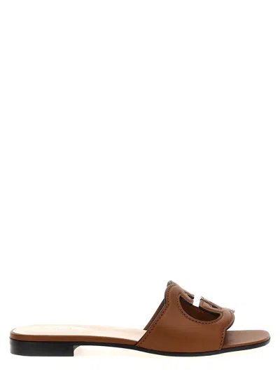 Gucci Interlocking G Cutout Leather Sandal In Brown