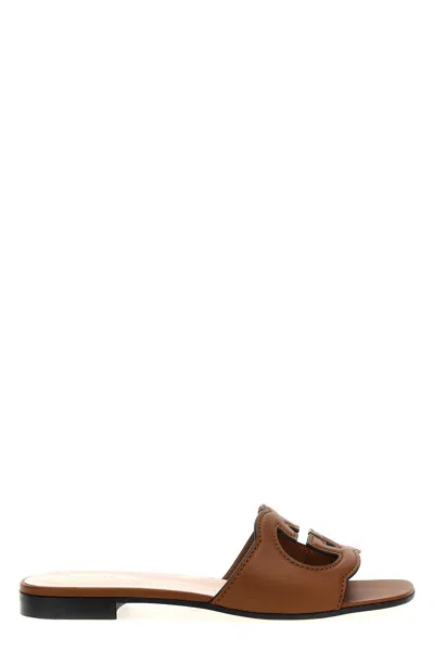 Gucci Interlocking G Cutout Leather Sandal In Brown
