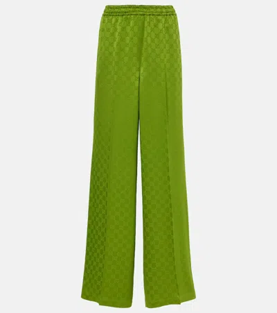 Gucci Gg Satin Jacquard Wide-leg Pants In Green