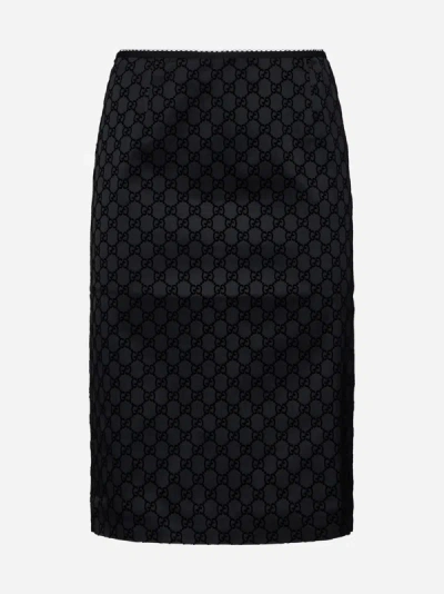Gucci Gg Printed Silk Blend Duchesse Skirt In Black