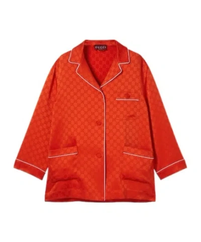 Gucci Gg Satin Shirt In Orange