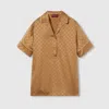 Gucci Monogram Satin Shirt Contrast Piping In Beige