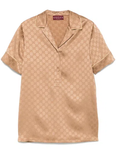 Gucci Gg Satin Shirt In Nude