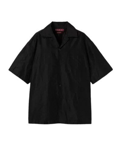 Gucci Classic Short-sleeve Cotton Shirt In Black