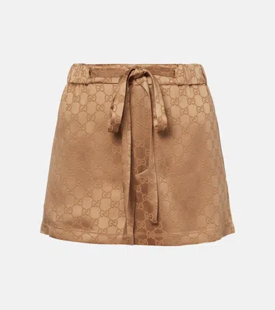 Gucci Women Satin Shorts Gg In Brown
