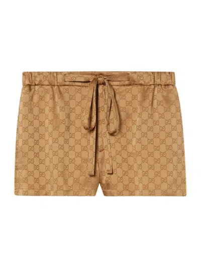 Gucci Womens Hammered Monogram Mid-rise Regular-fit Woven-blend Shorts Rame Mix