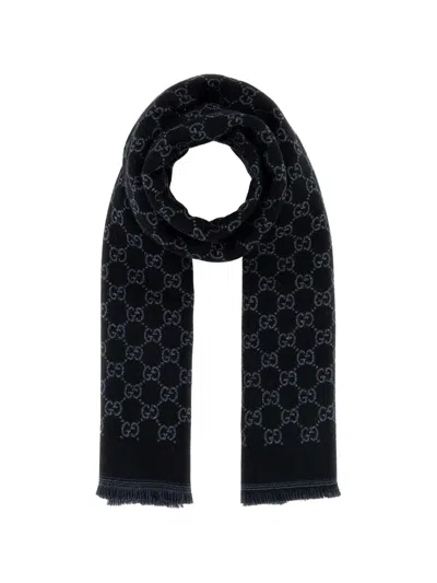 Gucci Miss Stenny Gg Monogram Wool Scarf In Black