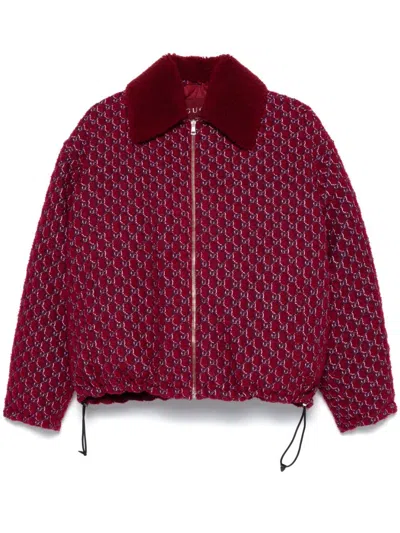 Gucci Shearling-trimmed Jacquard-knit Wool-blend Bouclé Jacket In Red