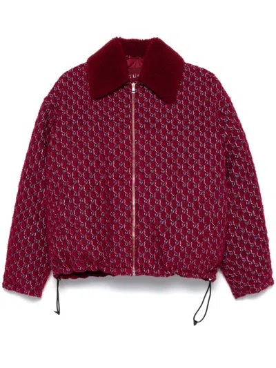 Gucci Shearling-trimmed Jacquard-knit Wool-blend Bouclé Jacket In Red