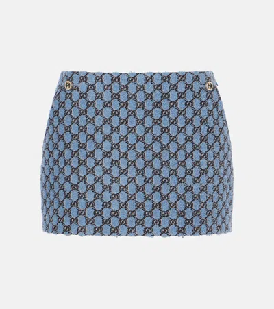 Gucci Gg Shadow Bouclé Mini Skirt In Azure/black