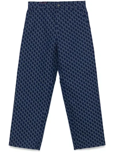 Gucci Gg Shadow-jacquard Cotton Trousers In Blue
