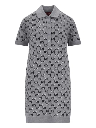 Gucci 'gg Shadow' Mini Polo Dress In Grey