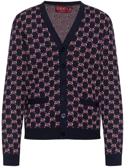 Gucci Gg Shadow Wool Cardigan In Blue