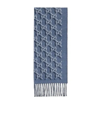 Gucci Gg Shadow Wool Scarf In Blue