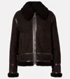 Gucci Women Brown Shearling Jacket With Shearling Trims And All-over Gg Motif In Suede Woman In Black