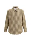 Gucci Beige Jacket With Classic Collar And Front Zip Closure In Gg Canvas Man In Camel/ebony