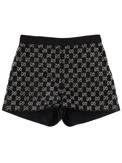 Gucci Gg Shorts Embroidered With Crystals In Black