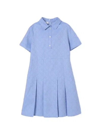 Gucci Kids' Gg Short-sleeve Pleated Dress In Blue
