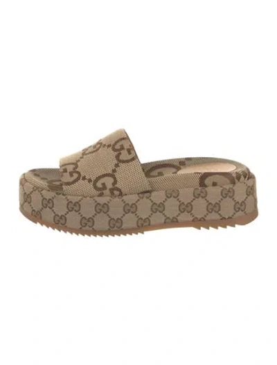 Pre-owned Gucci Gg Signature Canvas Slides In Neutrals