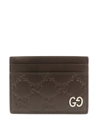 Pre-owned Gucci Gg Signature Card Case In Brown