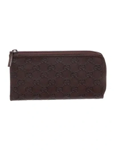 Pre-owned Gucci Gg Signature Clutch In Brown/grey