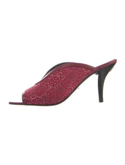 Pre-owned Gucci Gg Signature Crystal Embellishments Mules In Burgundy