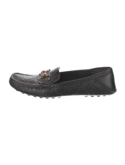 Pre-owned Gucci Gg Signature Embossed Leather Loafers In Black
