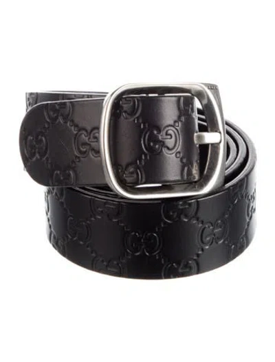 Pre-owned Gucci Gg Signature Leather Belt In Black