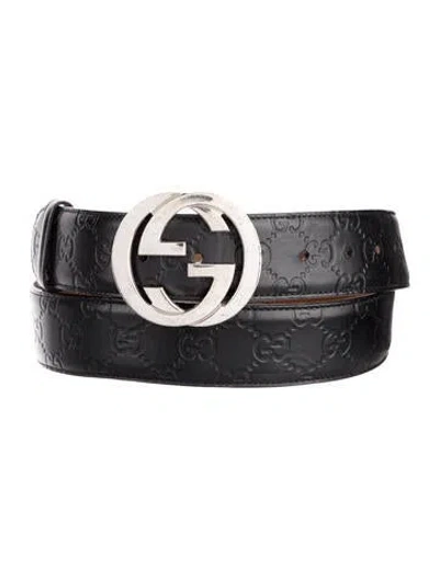 Pre-owned Gucci Gg Signature Leather Belt Kit In Black