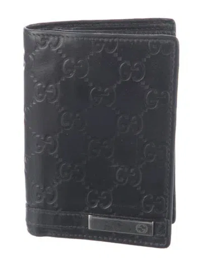 Pre-owned Gucci Gg Signature Leather Bifold Wallet In Black